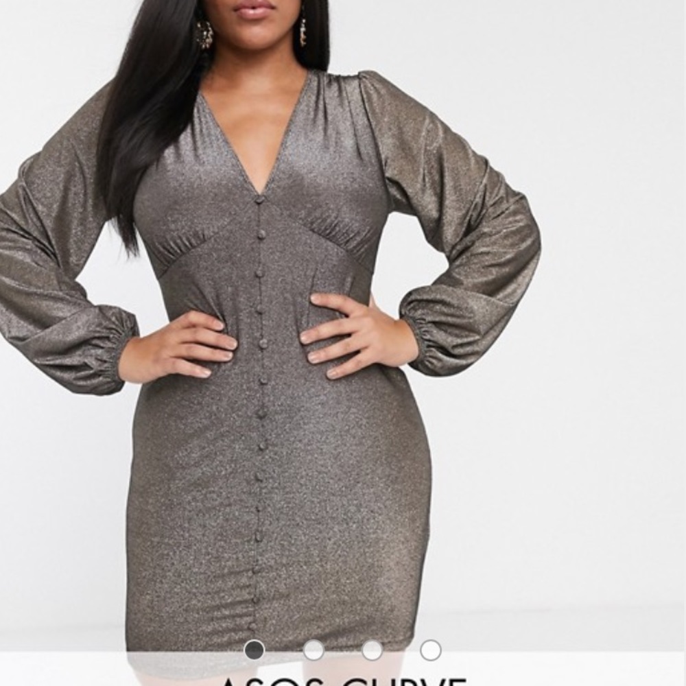 ASOS Curve long sleeve glitter mini dress